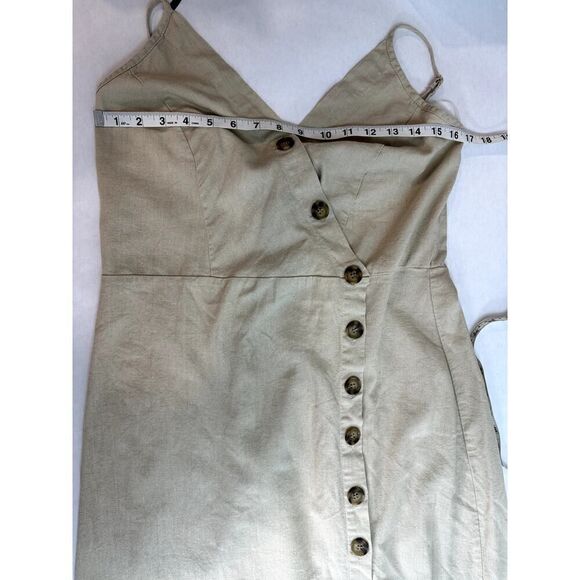 New Look Linen Blend Strappy Midi Dress Neutral Beige Buttons - Size XL - Picture 4 of 11